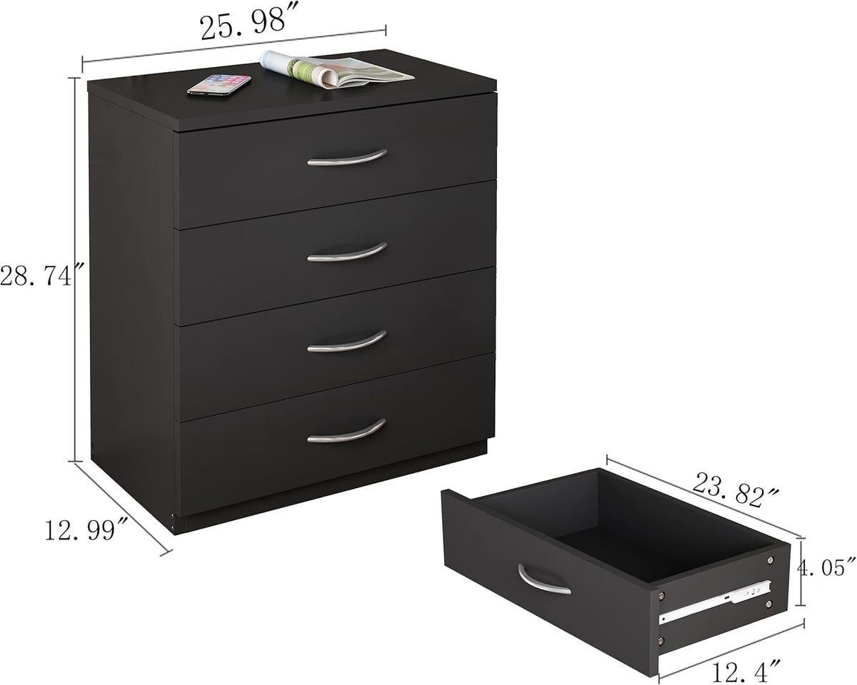 Black 4 Drawer Solid Wood Dresser X110468