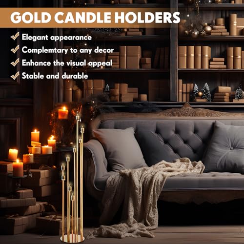 Gold 2 Pcs Metal Floor Candle Holder R9198