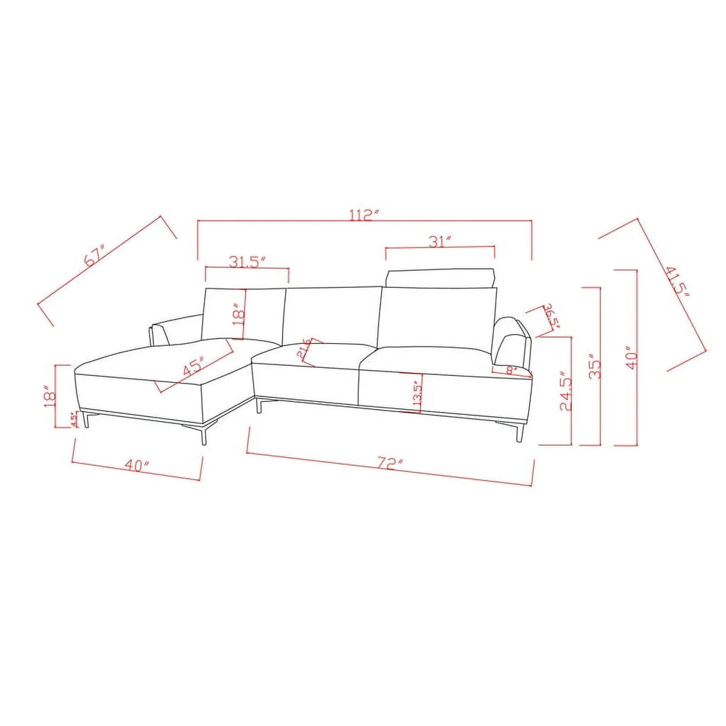 Modern Lucca Sectional Sofa with Push Back Functional Right Facing S80146
