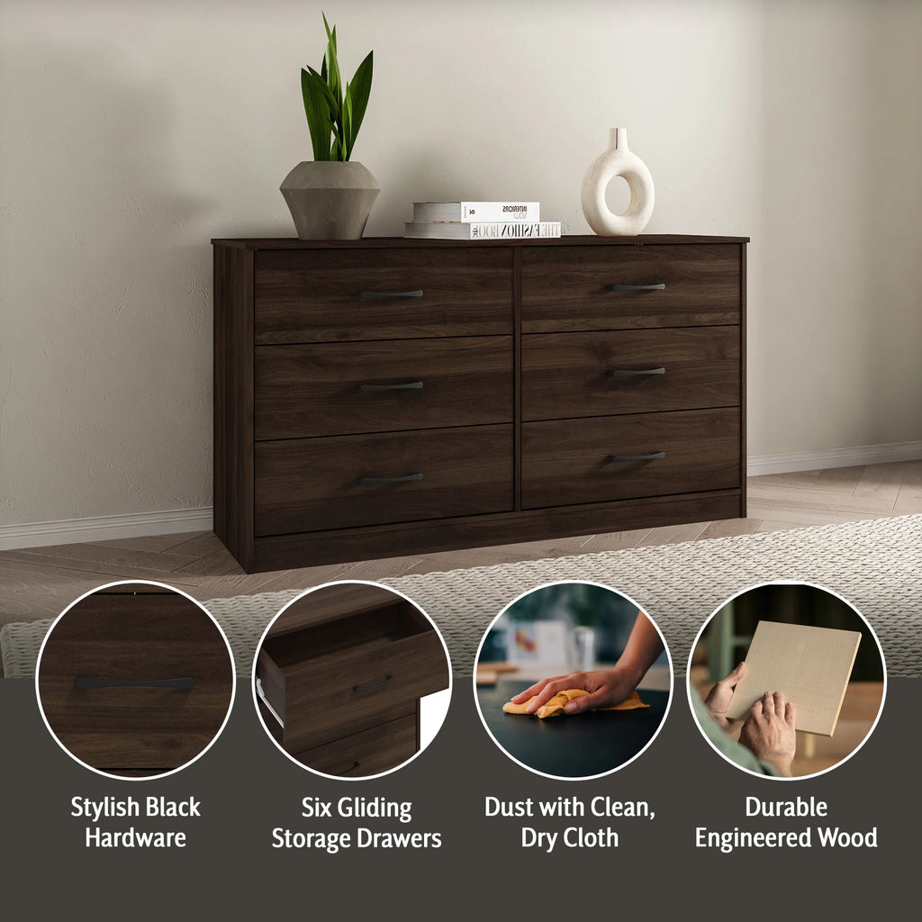 6 Drawer Dark Walnut Dresser D411064
