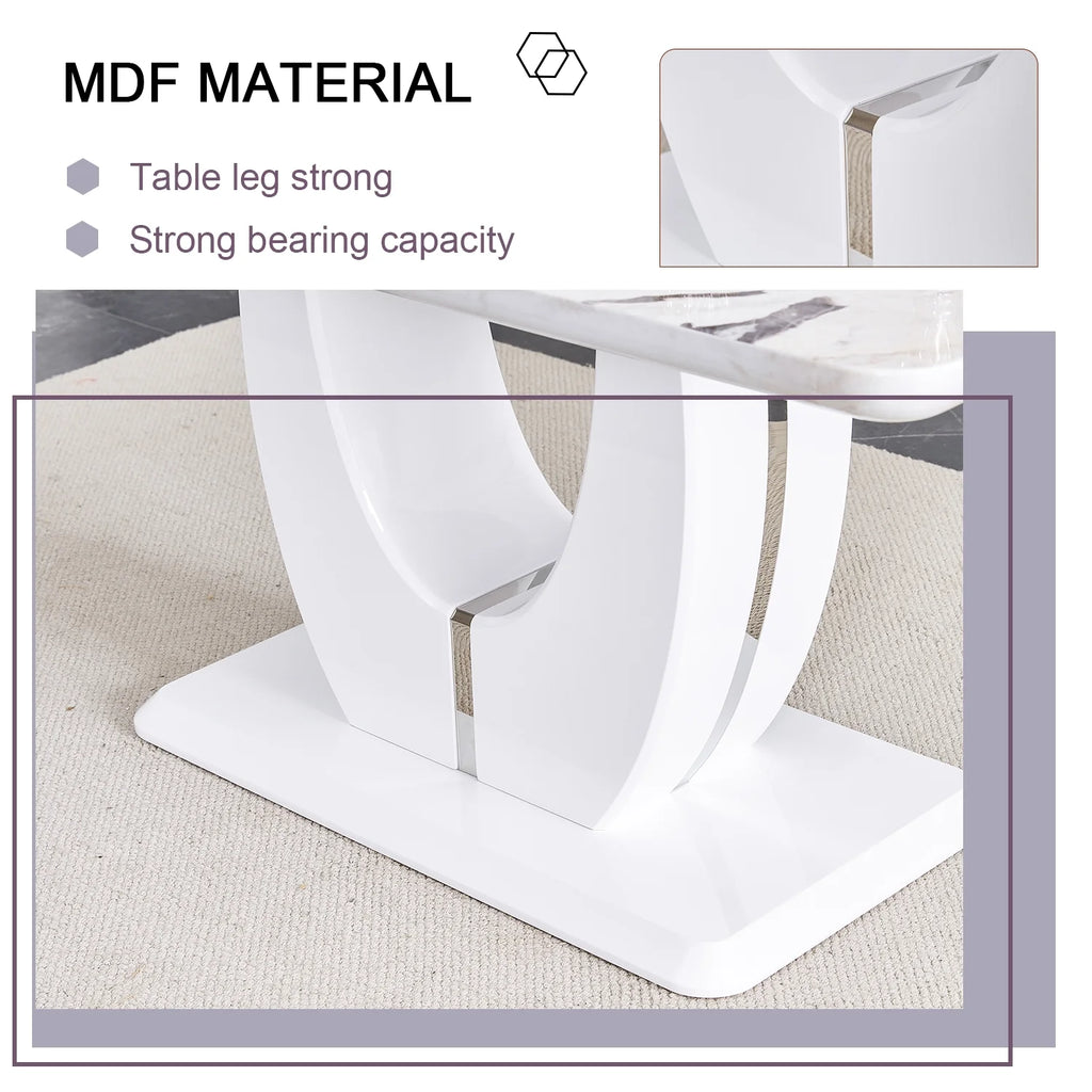 63" White Faux Marble Dining Table for 6 L3271