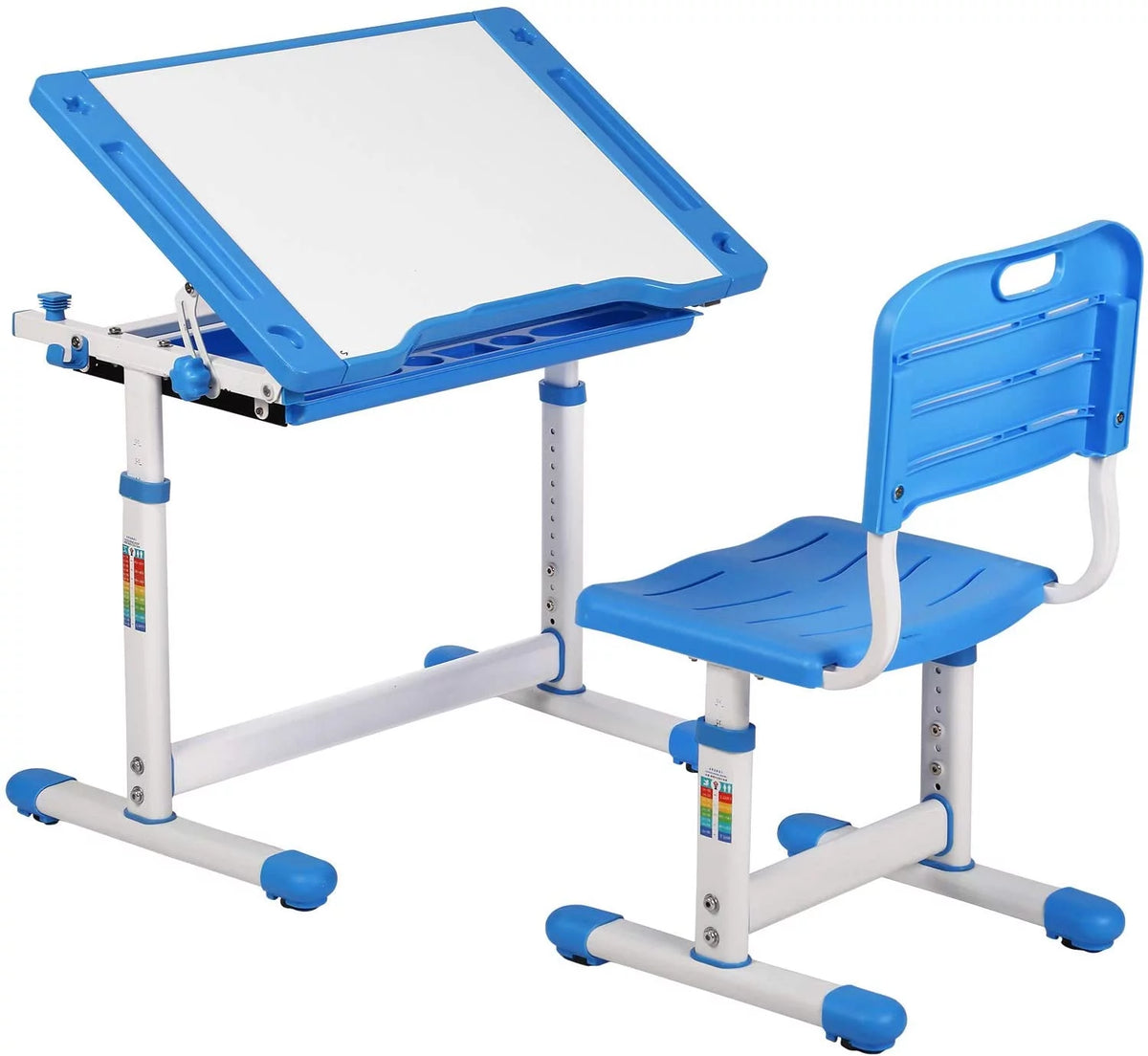 Kids Desk and Chair Set with Tilt Desktop, Height Adjustable, Storage Drawers, Blue N222
