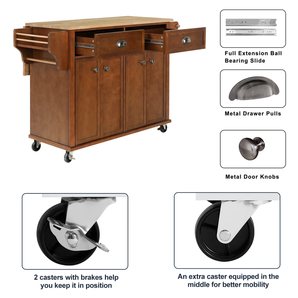 Rolling Kitchen Island Cart with Drop Leaf, 2 Drawers, Spice Rack W241