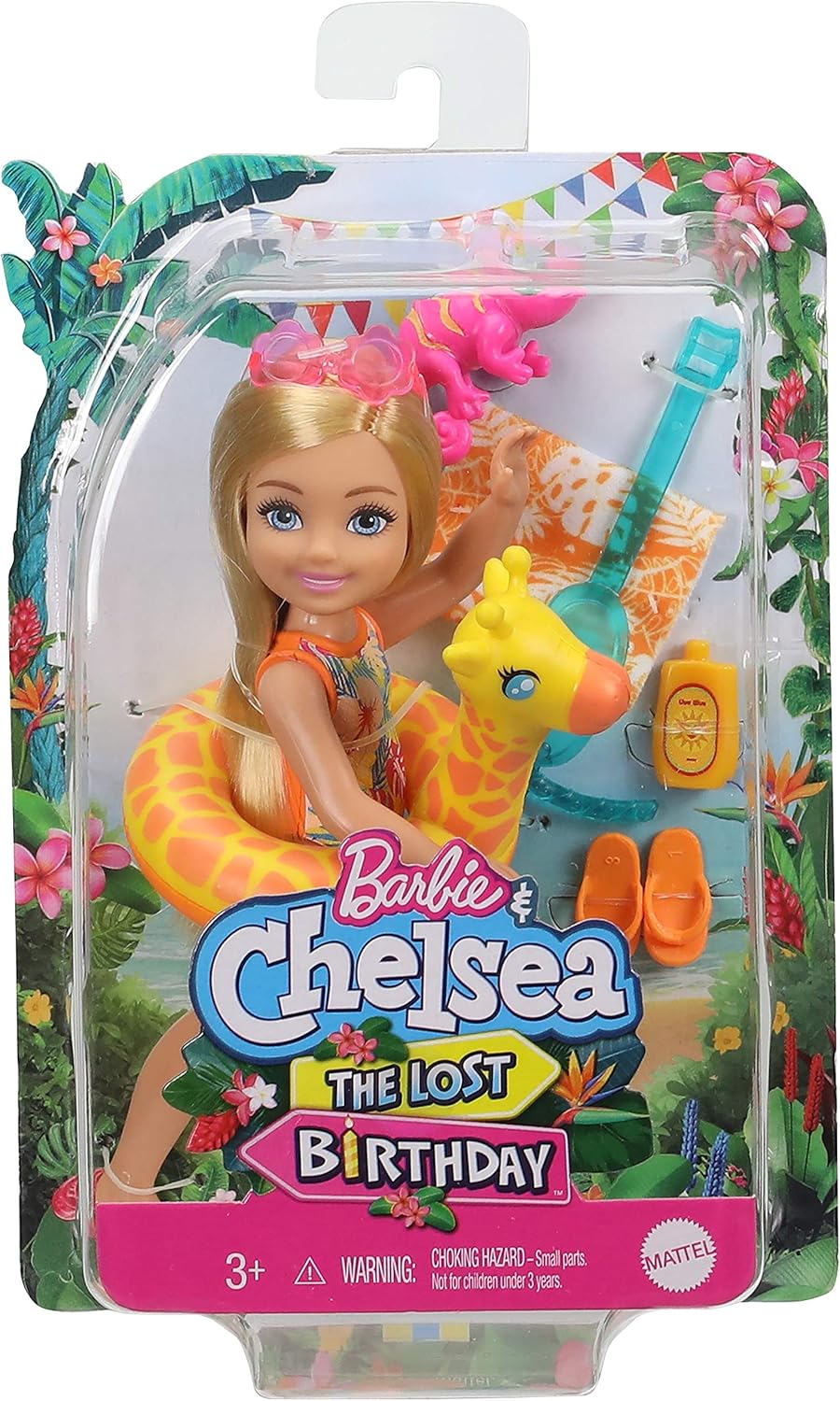 Chelsea Doll (Blonde, 6-in) with Jungle Pet, Floatie and Accessories Playset J80532