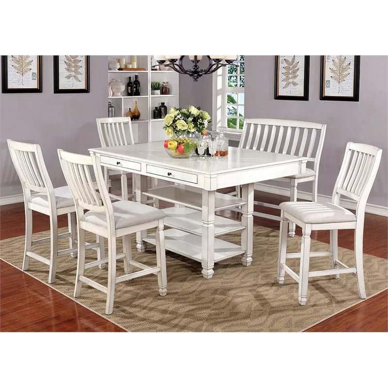 Antique White Wood Counter Stool Set of 2 I559731