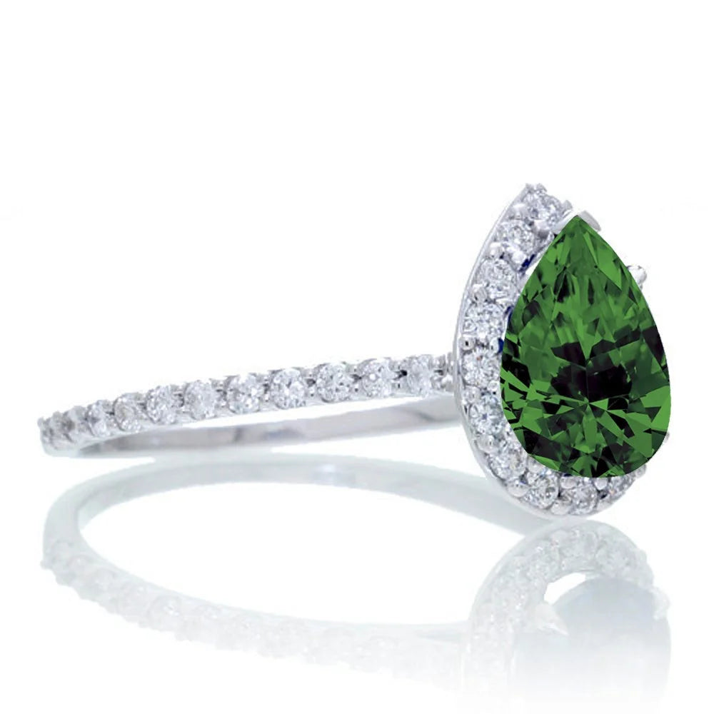 Pear Cut Emerald Engagement Ring on 10k White Gold C632597
