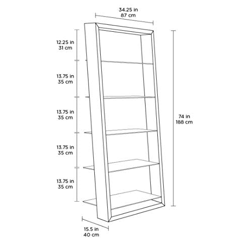 Charcoal Stained Ash Leaning Shelf with 5 Polished Tempered Glass Shelves Z55929