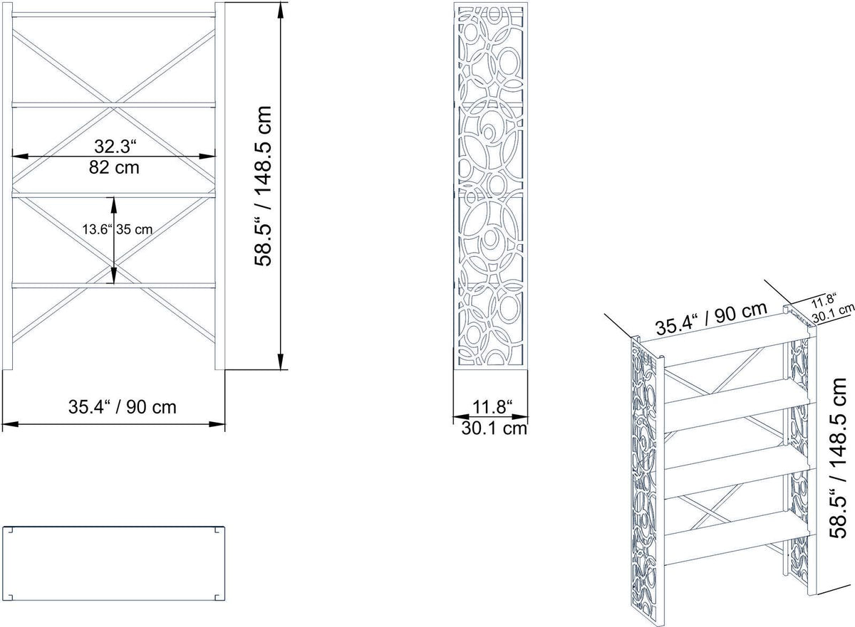 White Metal Wood Bookcase K984