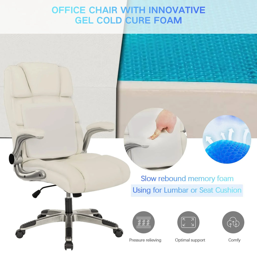 White Ergonomic Office Chair with Flip-up Armrests T598