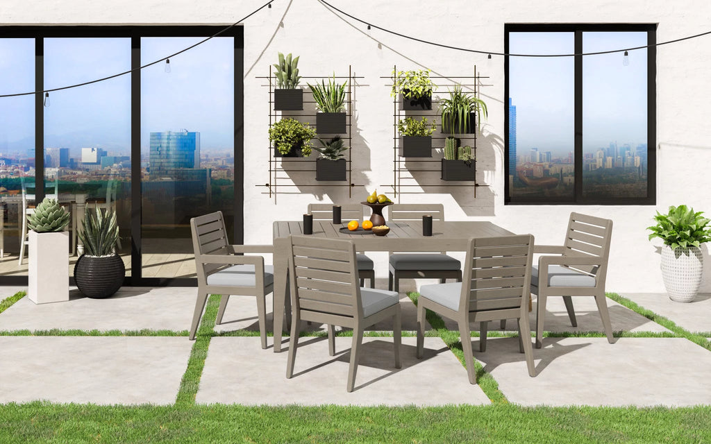 Gray Wood Outdoor Dining Table and Six Chairs J437