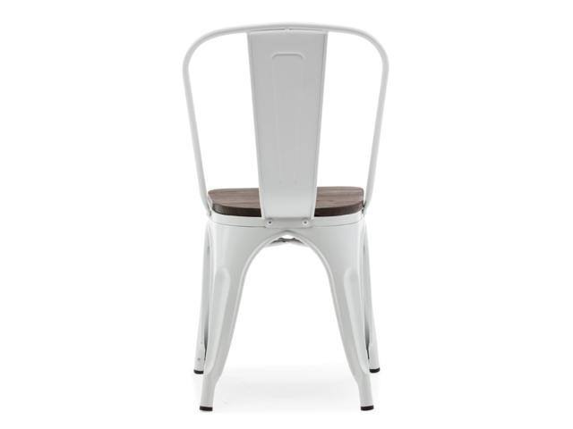 Set of 4 White Wood Seat Metal Bistro Dining Chairs Y725
