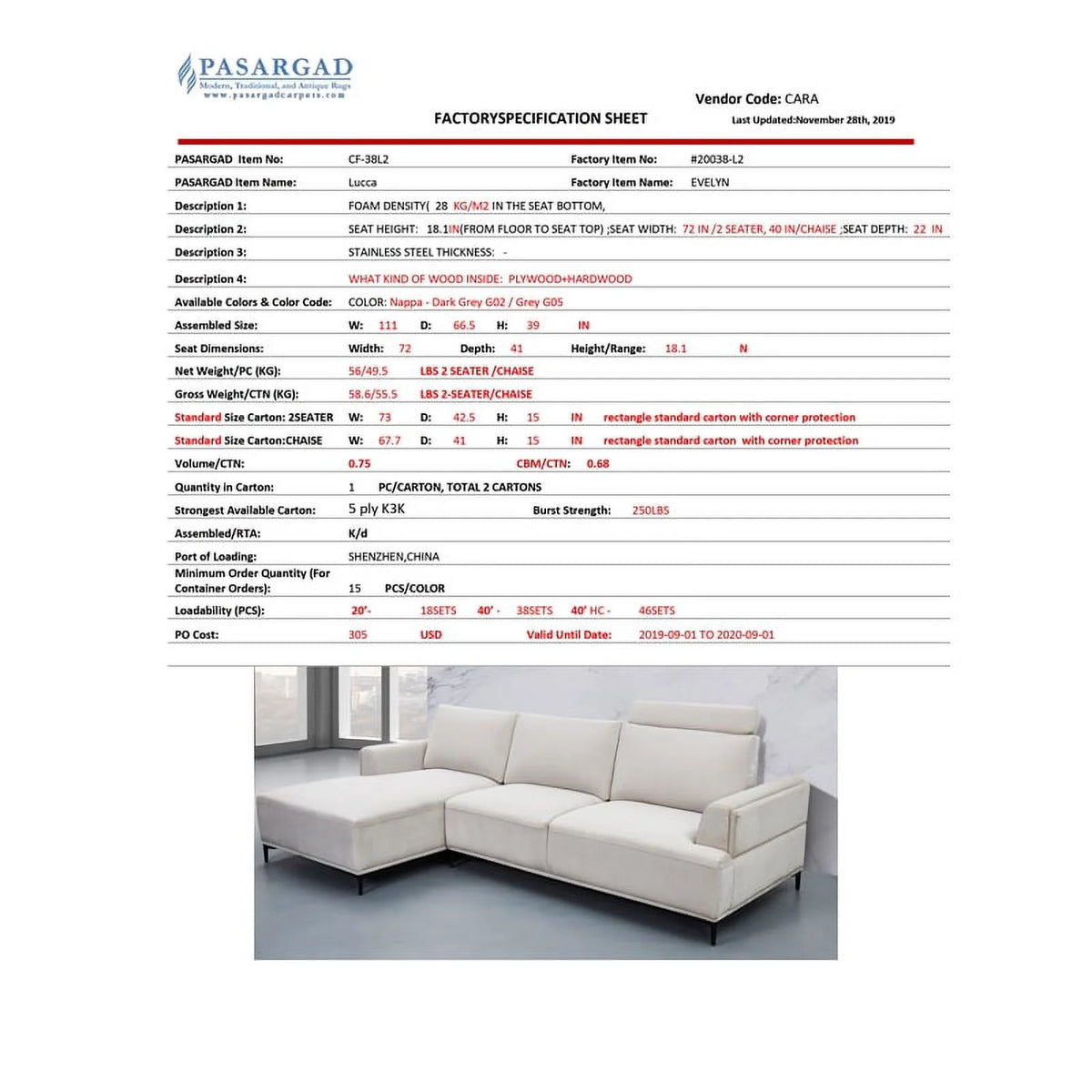 Modern Lucca Sectional Sofa with Push Back Functional Right Facing S80146