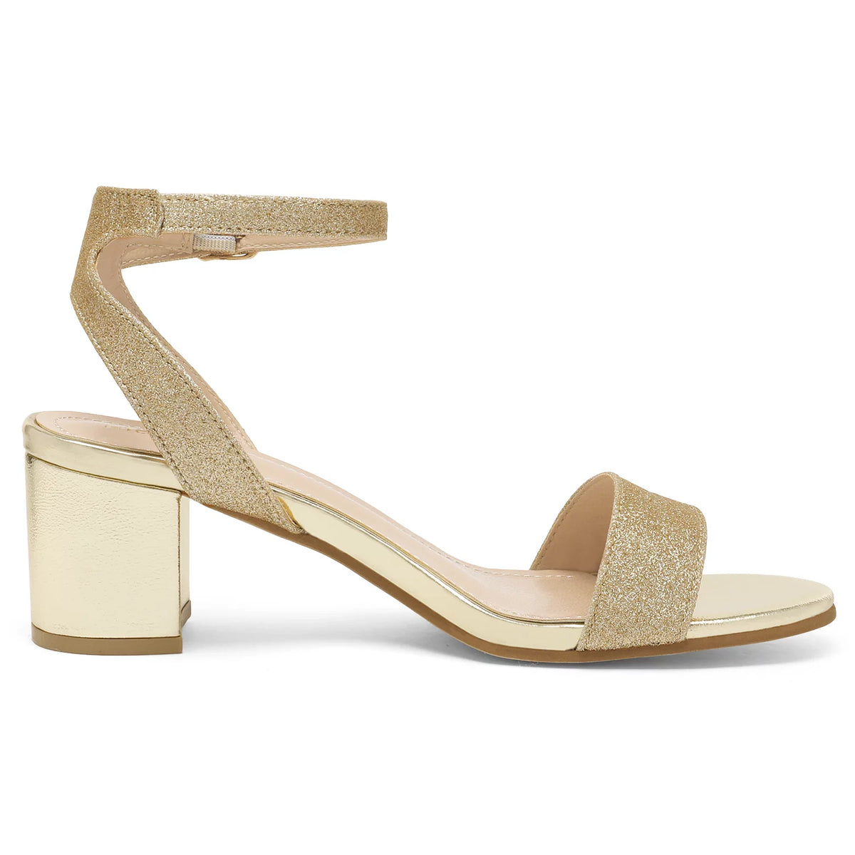 Open Toe Ankle Strap Low Block Chunky Heels Sandals B734