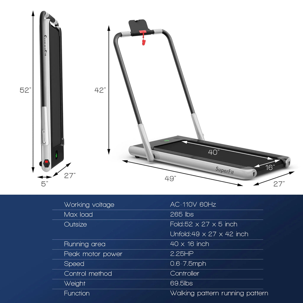 2.25HP 2-in-1 Folding Under Desk Treadmill A3543