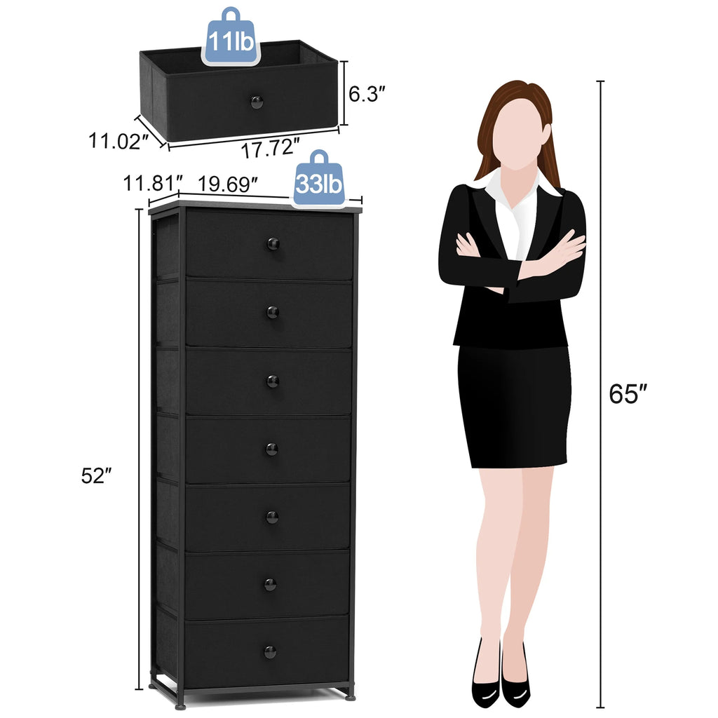 Black 7 Drawers Vertical Dresser Storage Tower M4707