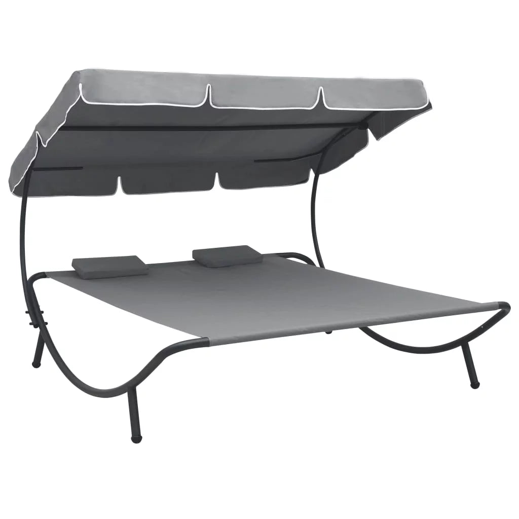 Outdoor Bed with Canopy and Pillows Gray J214