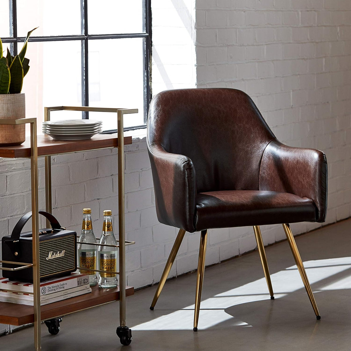 Modern Serving Cart Bronze and Walnut D40347