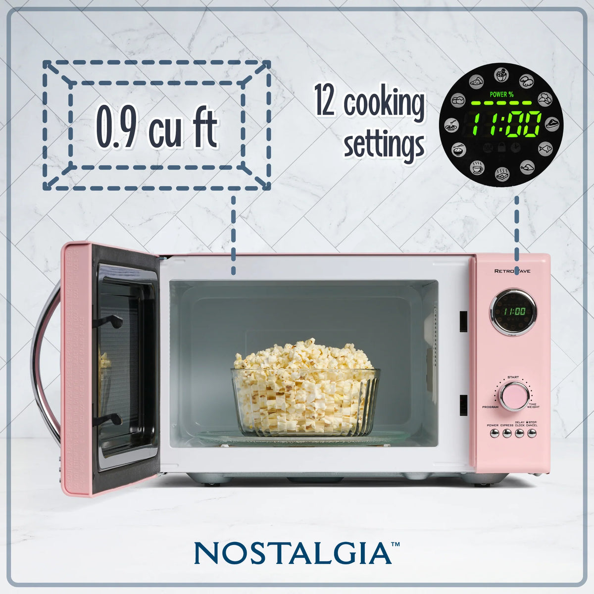 0.9 Cubic Foot 800-Watt Countertop Microwave Oven Pink O55486
