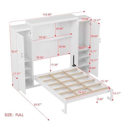 White Queen Size Foldable Platform Bed with 2 Wardrobe and Storage Shelf I823
