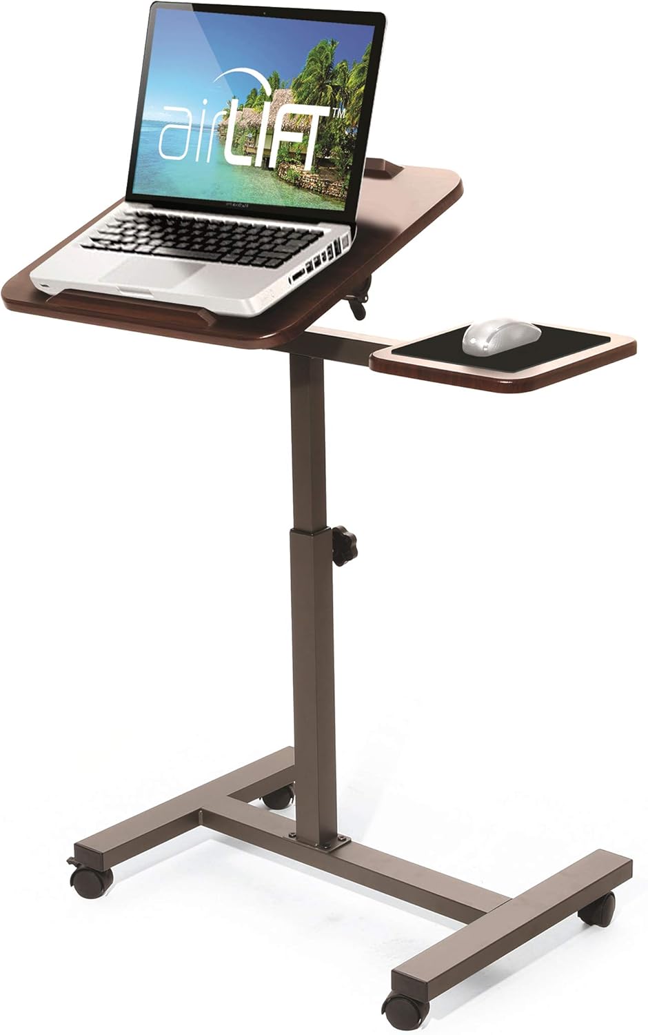 White Tempered Glass Mobile Height Adjustable Desk Cart E21111
