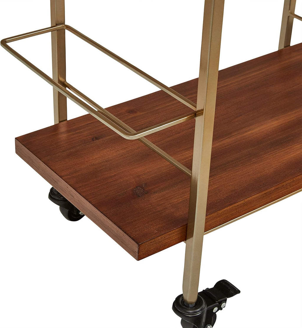 Modern Serving Cart Bronze and Walnut D40347