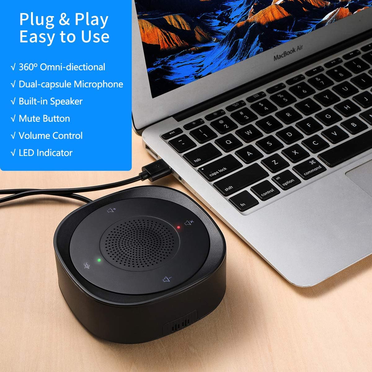 USB Speakerphone Microphone, Conference Speaker Omnidirectional Computer Mic with 360º Voice Pickup C36359
