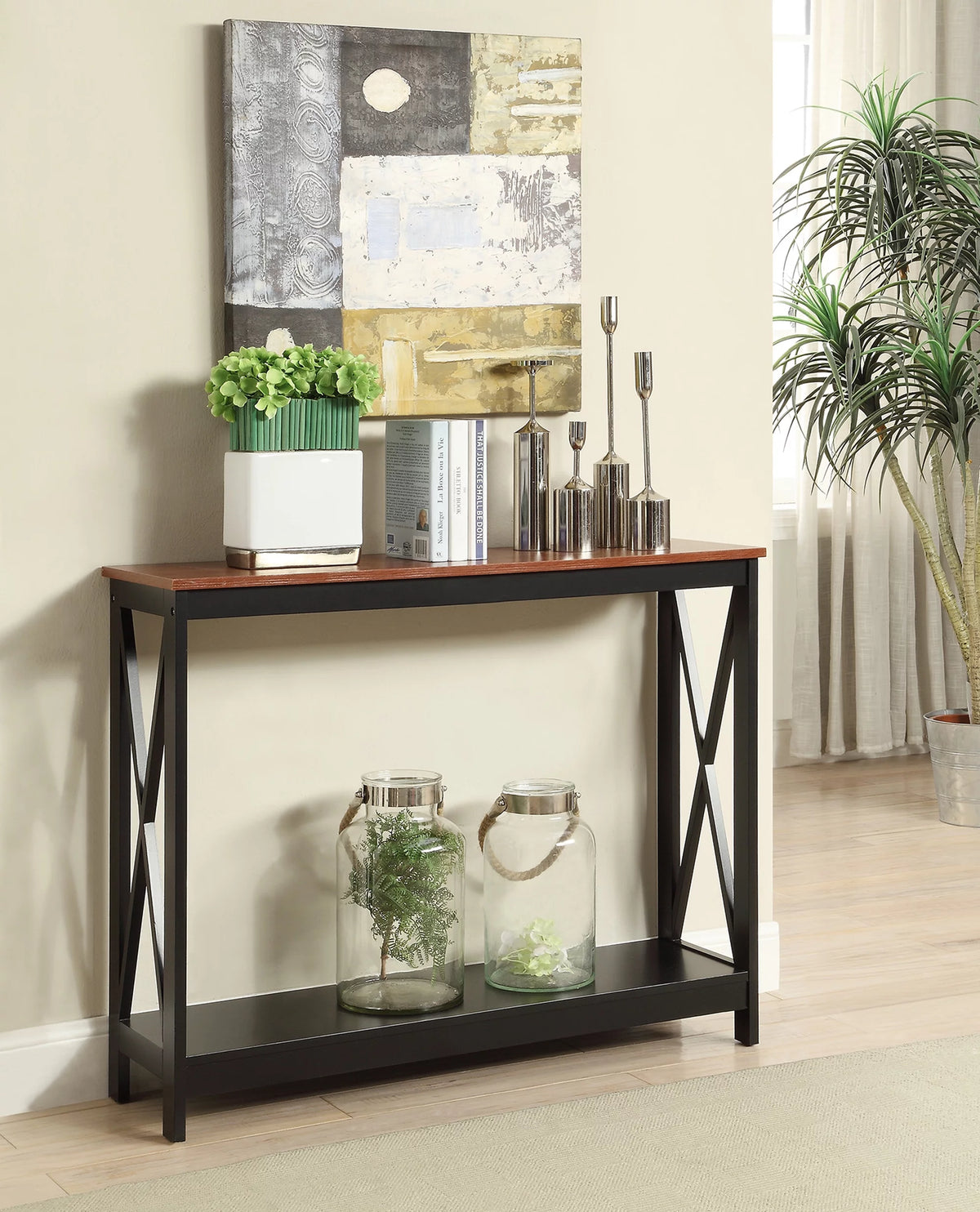 Cherry Black Console Table with Shelf A99803