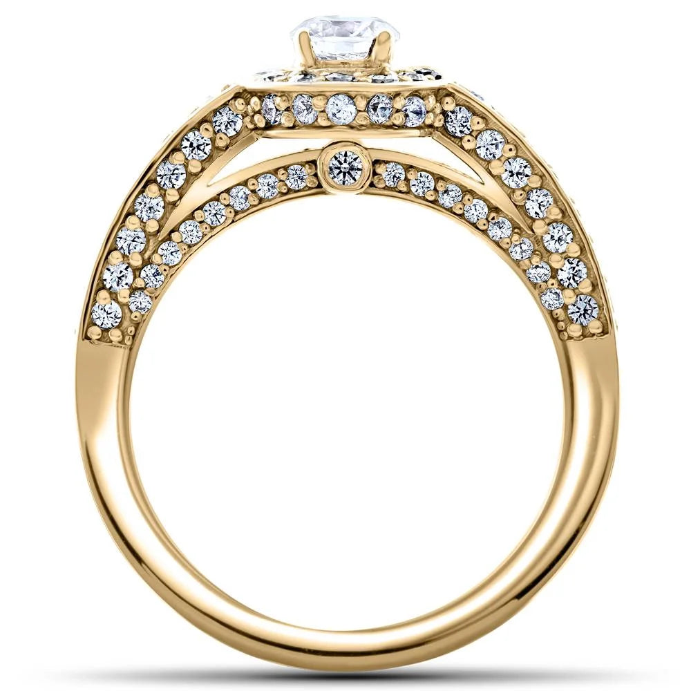14k Yellow Gold Diamond Halo Solitaire Engagement Ring R771