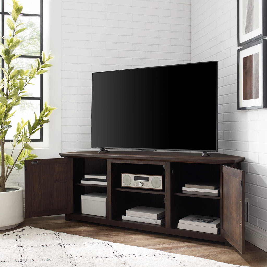 58" Rustic Wood Corner TV Stand in Dark Walnut B70401