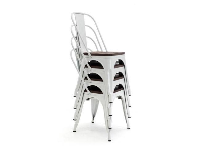 Set of 4 White Wood Seat Metal Bistro Dining Chairs Y725