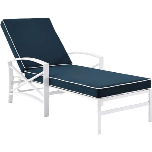 White Metal Chaise Lounge with Grey Cushions Q14786