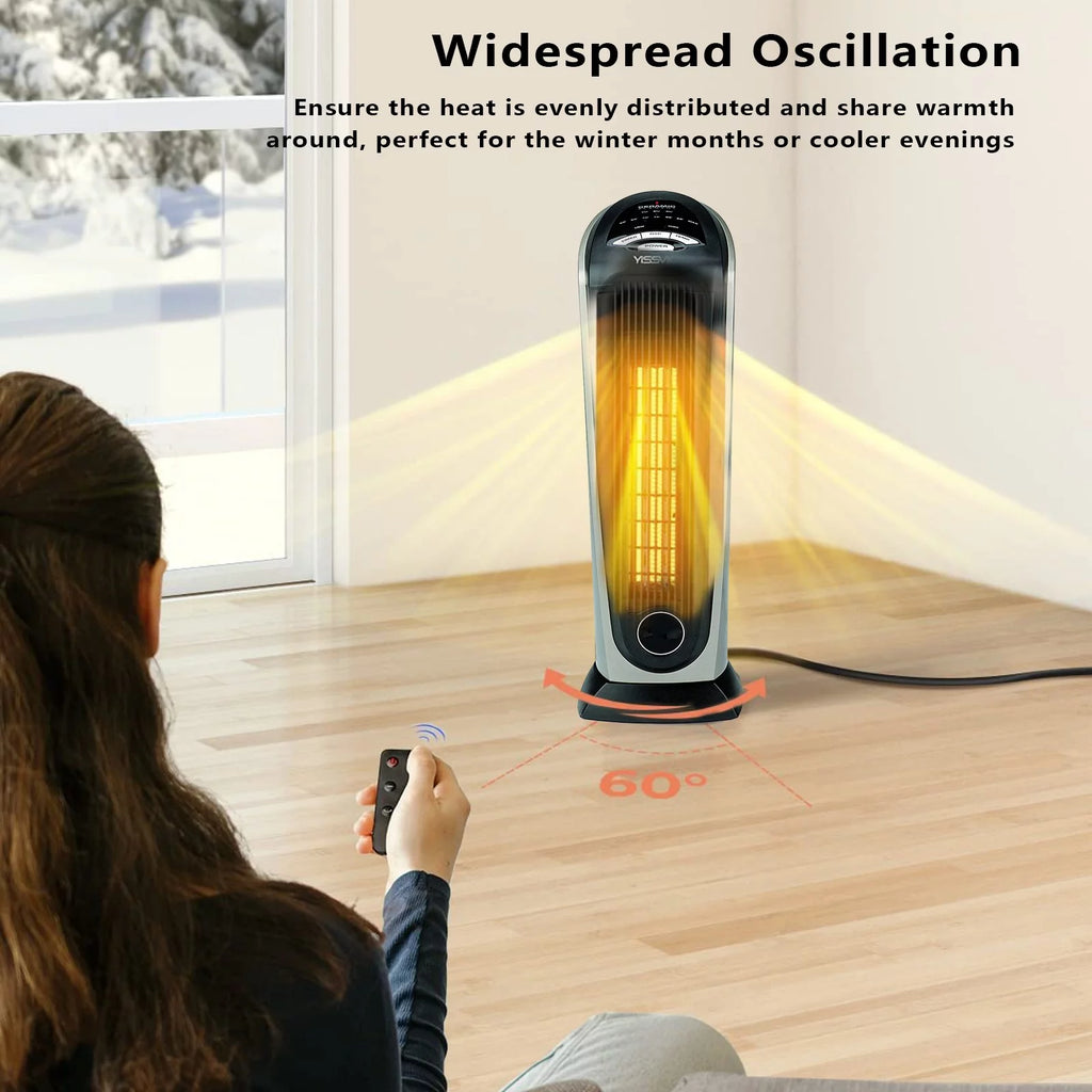 Oscillating Tower Space Heater with Adjustable Thermostat Timer & Remote Control, 22.5 Inches 1500W Grey/Black I6699