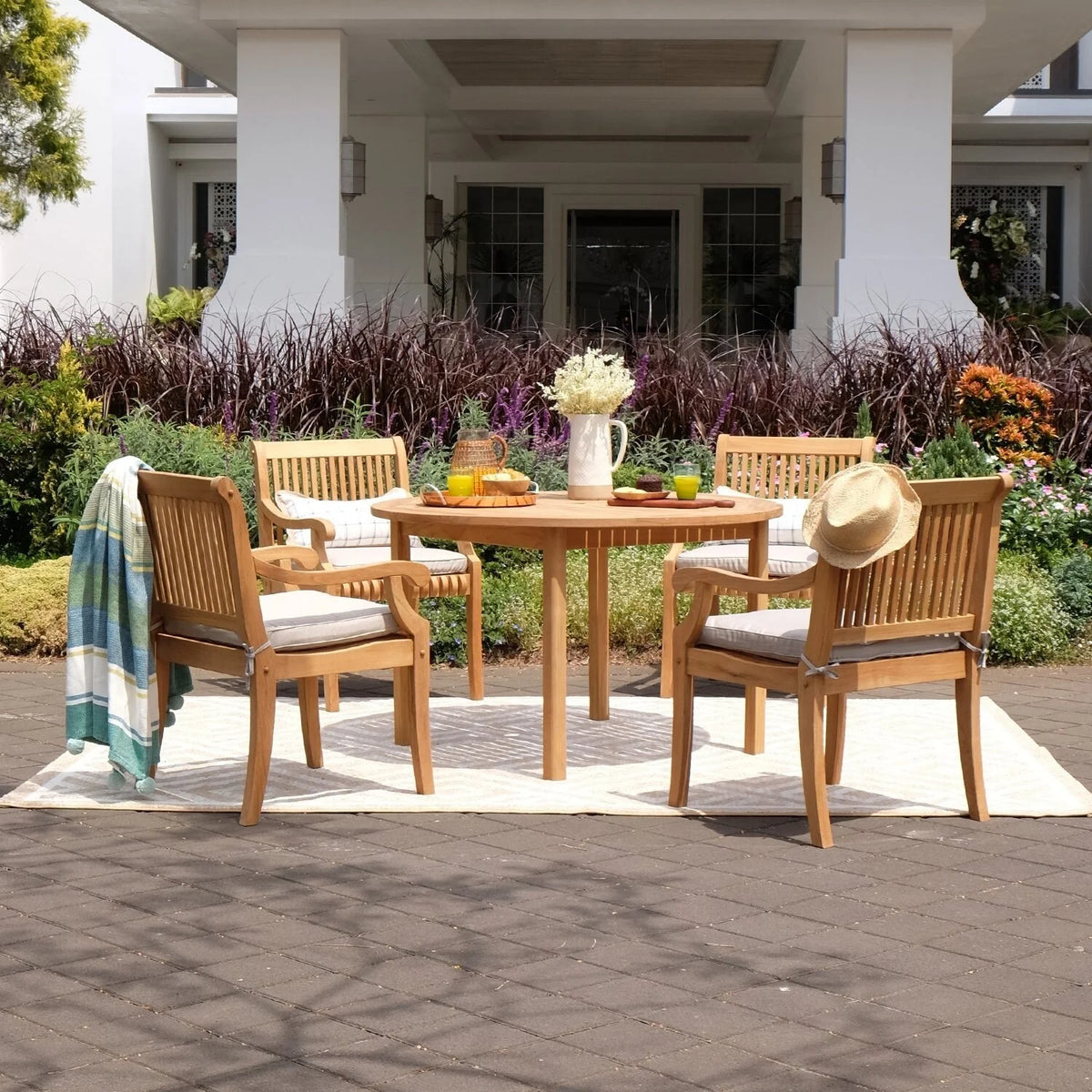 5-piece Teak Patio Dining Set with Cushion P4001
