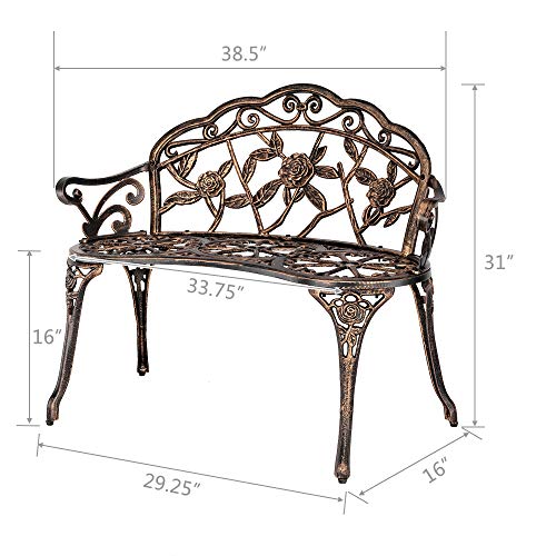 Bronze Metal Rose Bench for 2 Person Seat T189019