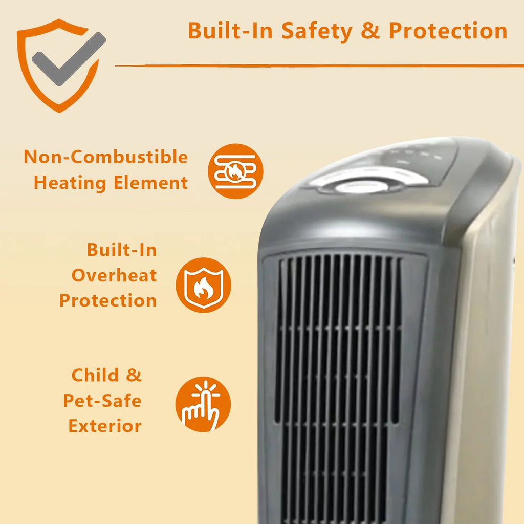 Oscillating Tower Space Heater with Adjustable Thermostat Timer & Remote Control, 22.5 Inches 1500W Grey/Black I6699