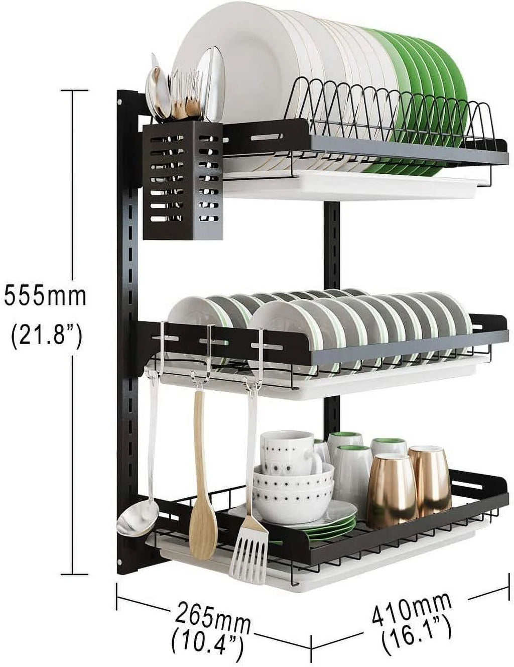 Black Stainless Steel 3 Tier Dish Drying Rack with Drainboard G107