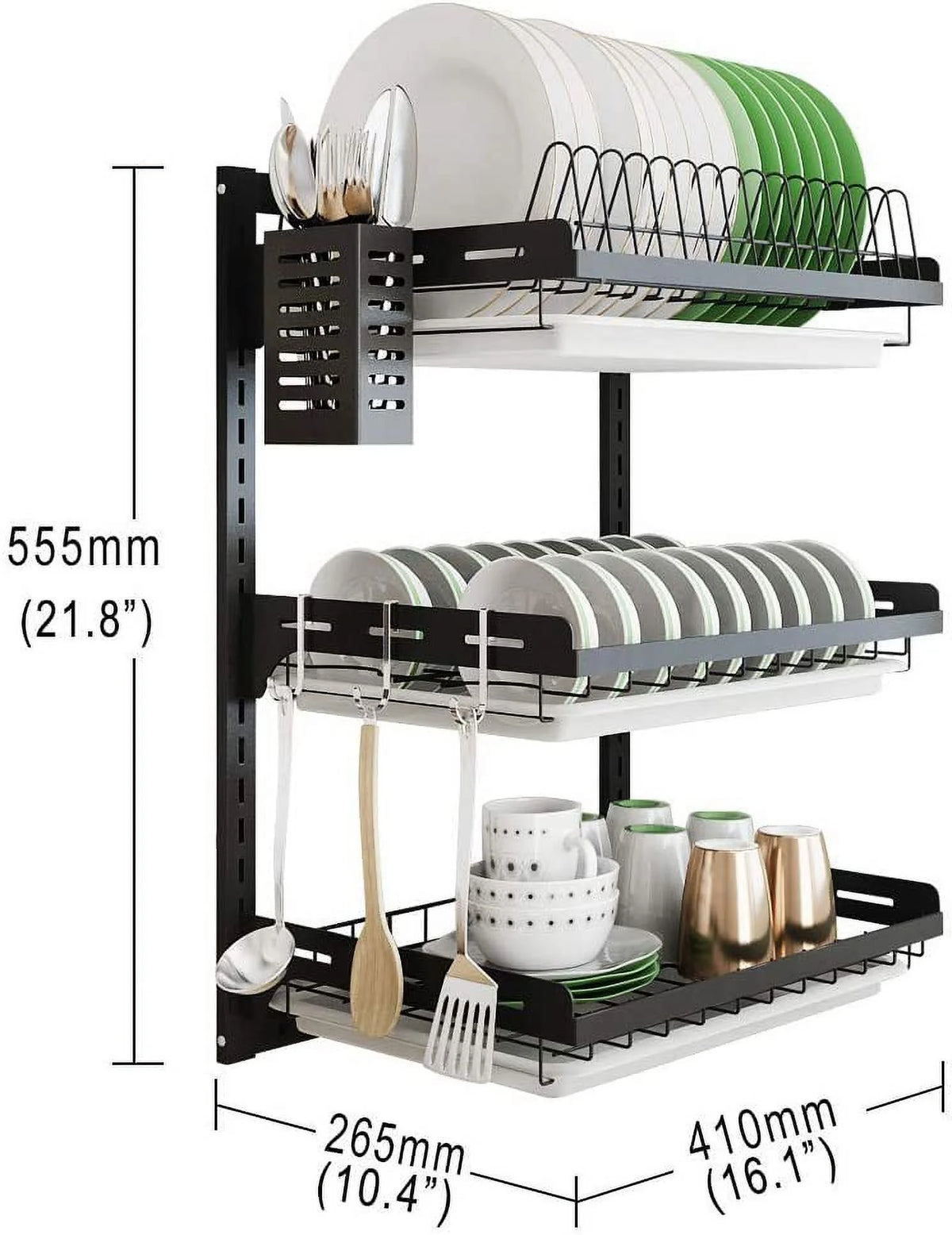 Black Stainless Steel 3 Tier Dish Drying Rack with Drainboard G107