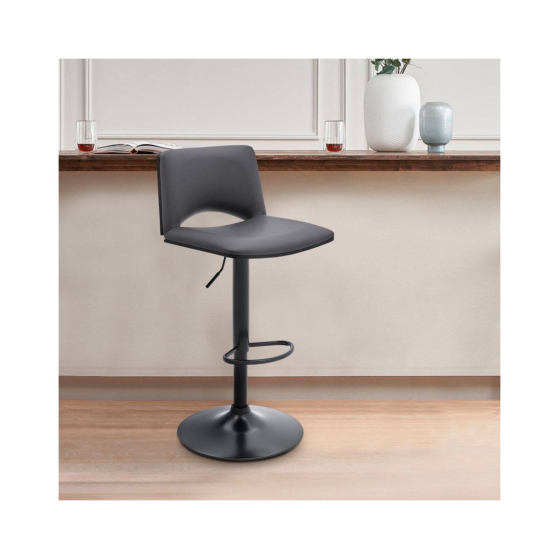 Gray Faux Leather and Black Metal Adjustable Swivel Bar Stool L61788