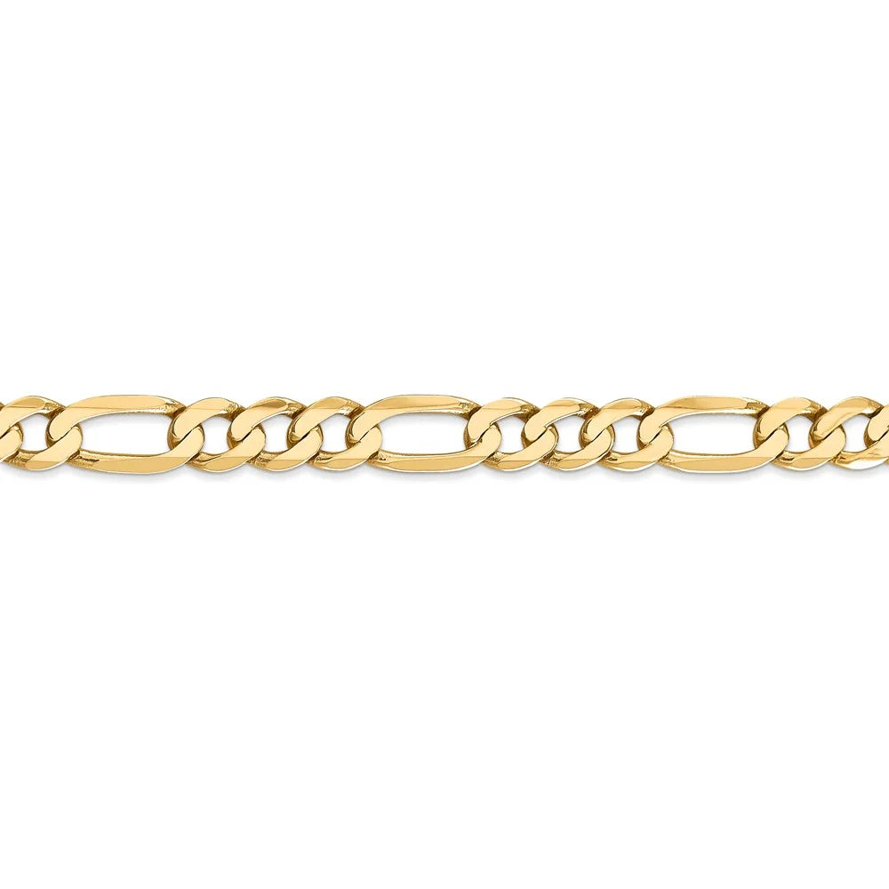 14kt Yellow Gold 7mm Flat Figaro Chain 22 inch Lobster Clasp F393