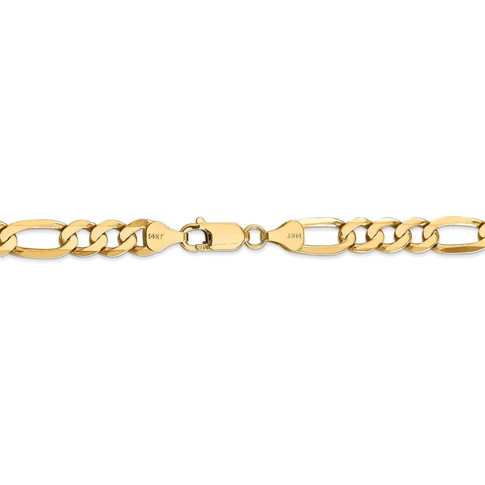 14kt Yellow Gold 7mm Flat Figaro Chain 22 inch Lobster Clasp F393