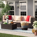 4 Pieces All Weather Patio Sectional Sofa with Cushion and Glass Table E874065