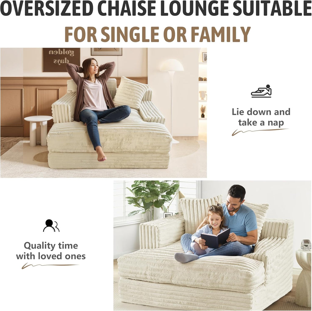Oversized Chaise Lounge Sofa with 2 Throw Pillows Q420312