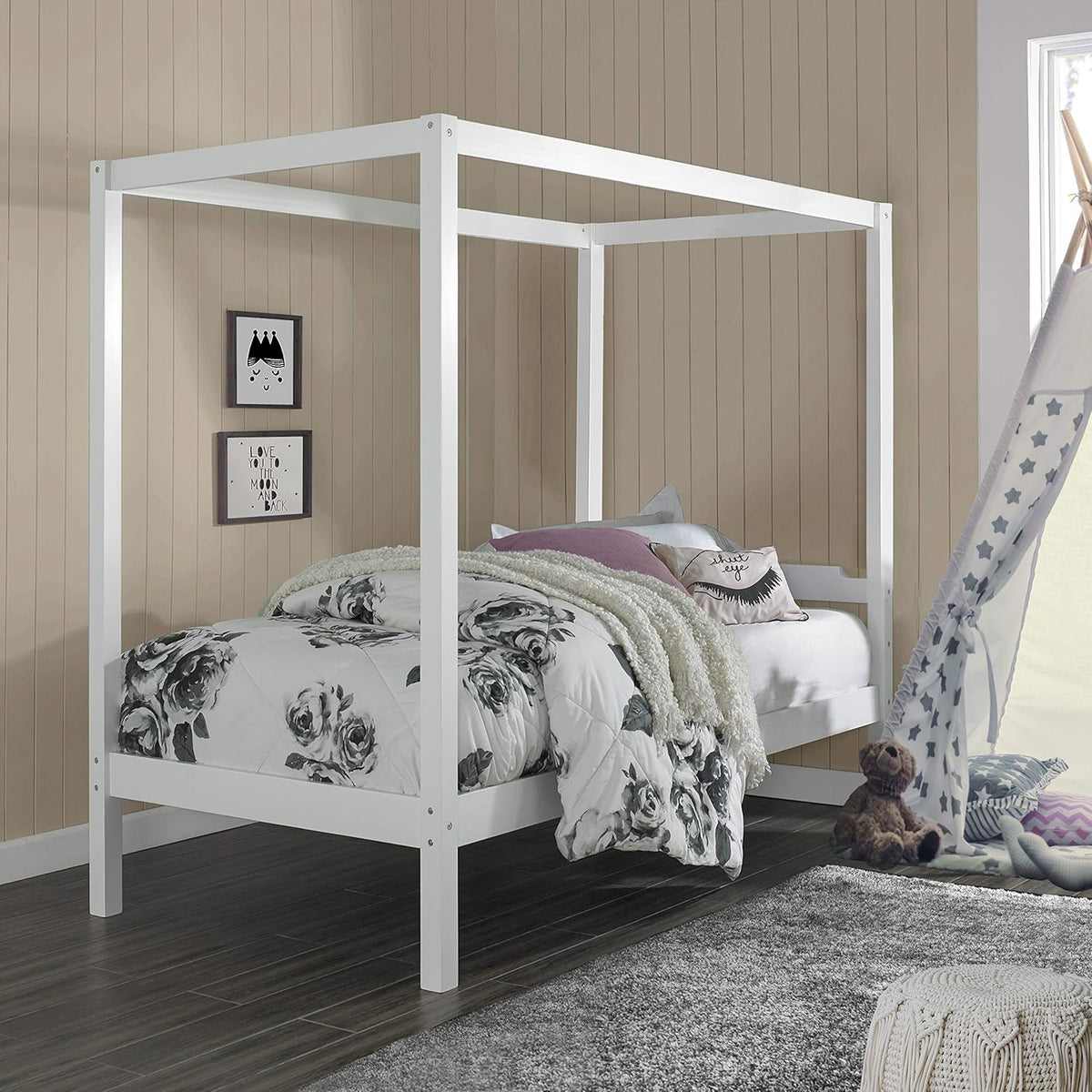 Wood Twin Size Canopy Bed M76155