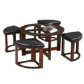 Solid Wood Glass Top Round Coffee Table with 4 Stools E370