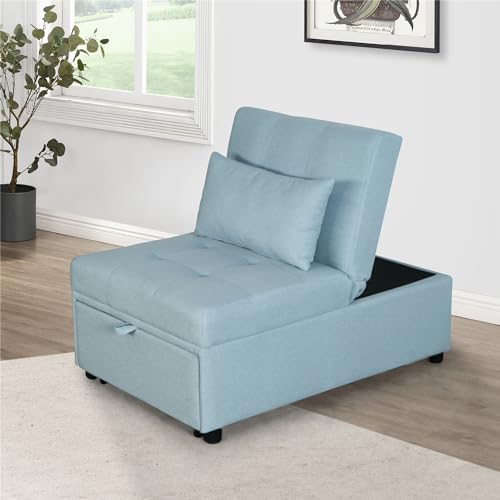 Light Grey Folding Ottoman Sofa Bed with Solid Wood Frame and Polyester Fabric W685301