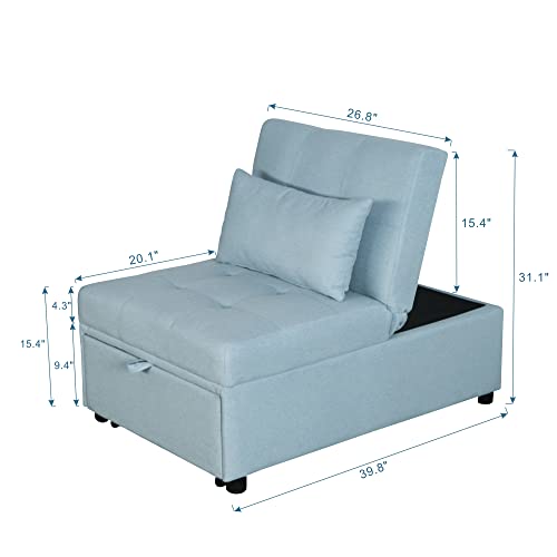 Light Grey Folding Ottoman Sofa Bed with Solid Wood Frame and Polyester Fabric W685301