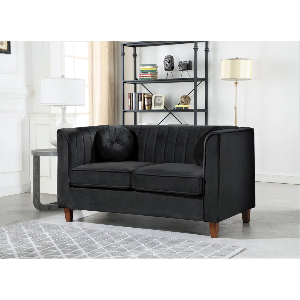 Black Velvet Chesterfield Loveseat L7503