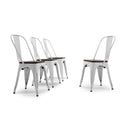 Set of 4 White Wood Seat Metal Bistro Dining Chairs Y725