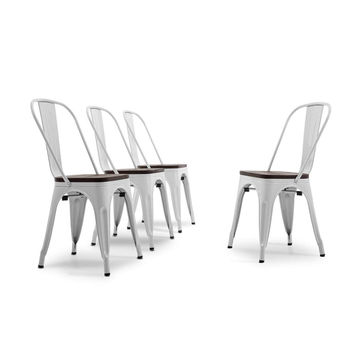 Set of 4 White Wood Seat Metal Bistro Dining Chairs Y725