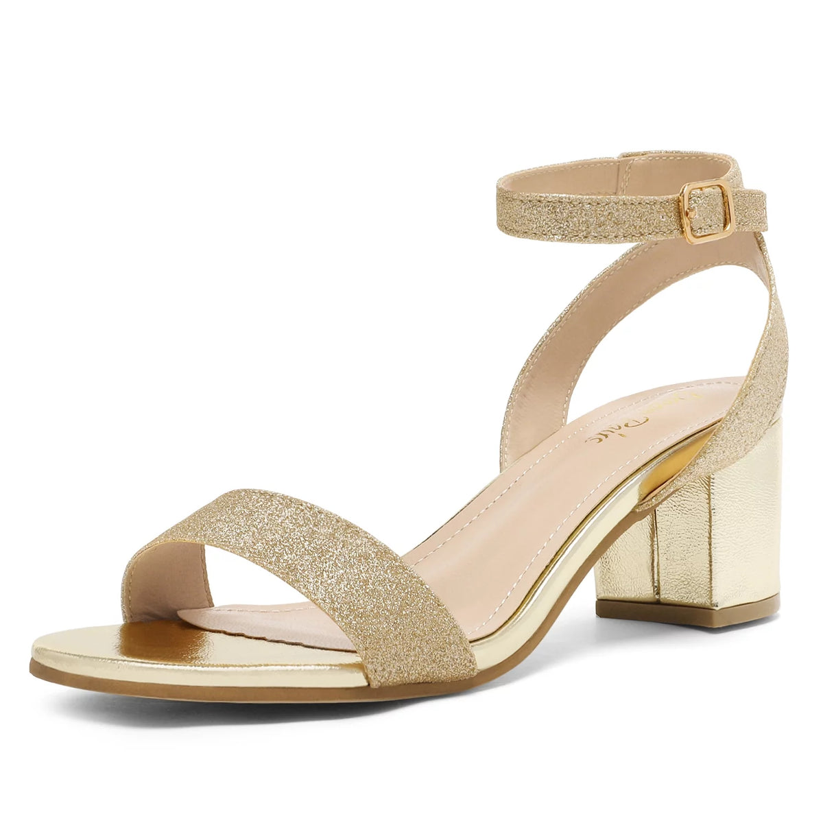 Open Toe Ankle Strap Low Block Chunky Heels Sandals B734
